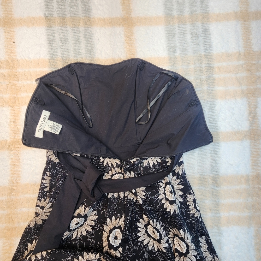 White House Black Market Strapless Black/Ivory Floral Dress Size 4 - Picture 9 of 10